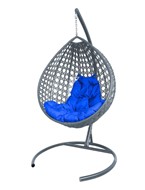 Подвесное кресло Капля ЛЮКС ротанг (Серый/синяя подушка) в Рязани