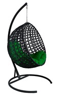 Подвесное кресло M-GROUP КРУГ ЛЮКС с ротангом (Чёрный/зелёная подушка) в Рязани