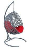 Подвесное кресло КРУГ ЛЮКС с ротангом (Серый/красная подушка) в Хабаровске - предосмотр