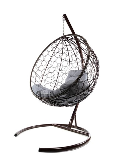Подвесное кресло КРУГ с ротангом (Коричневый/серая подушка) в Сочи - изображение 1