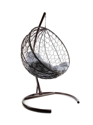 Подвесное кресло КРУГ с ротангом (Коричневый/серая подушка) в Сочи - изображение