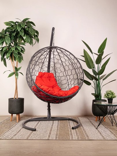Подвесное кресло КРУГ с ротангом (Серый/бежевая подушка) в Сочи - изображение 5