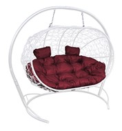 Подвесное кресло Лежебока с ротангом, белый/бордовая подушка в Рязани