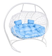 Подвесное кресло Лежебока с ротангом, белый/голубая подушка в Екатеринбурге