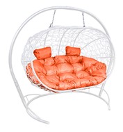Подвесное кресло Лежебока с ротангом, белый/оранжевая подушка в Екатеринбурге