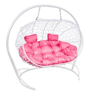 Подвесное кресло Лежебока с ротангом, белый/розовая подушка в Тюмени