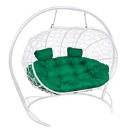 Подвесное кресло Лежебока с ротангом, белый/зелёная подушка в Рязани