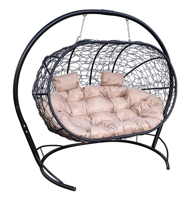 Подвесное кресло Лежебока с ротангом, чёрный/бежевая подушка в Рязани - изображение