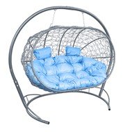 Подвесное кресло Лежебока с ротангом, серый/голубая подушка в Туле