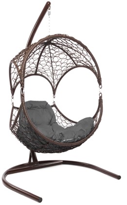 Подвесное кресло Орех с ротангом (коричневое/серая подушка) в Екатеринбурге - изображение