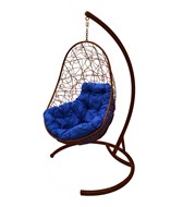Подвесное кресло Овал ротанг Коричневое/синяя подушка в Туле