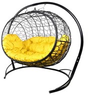 Подвесное кресло УЛЕЙ с ротангом, (чёрный/жёлтая подушка) в Симферополе